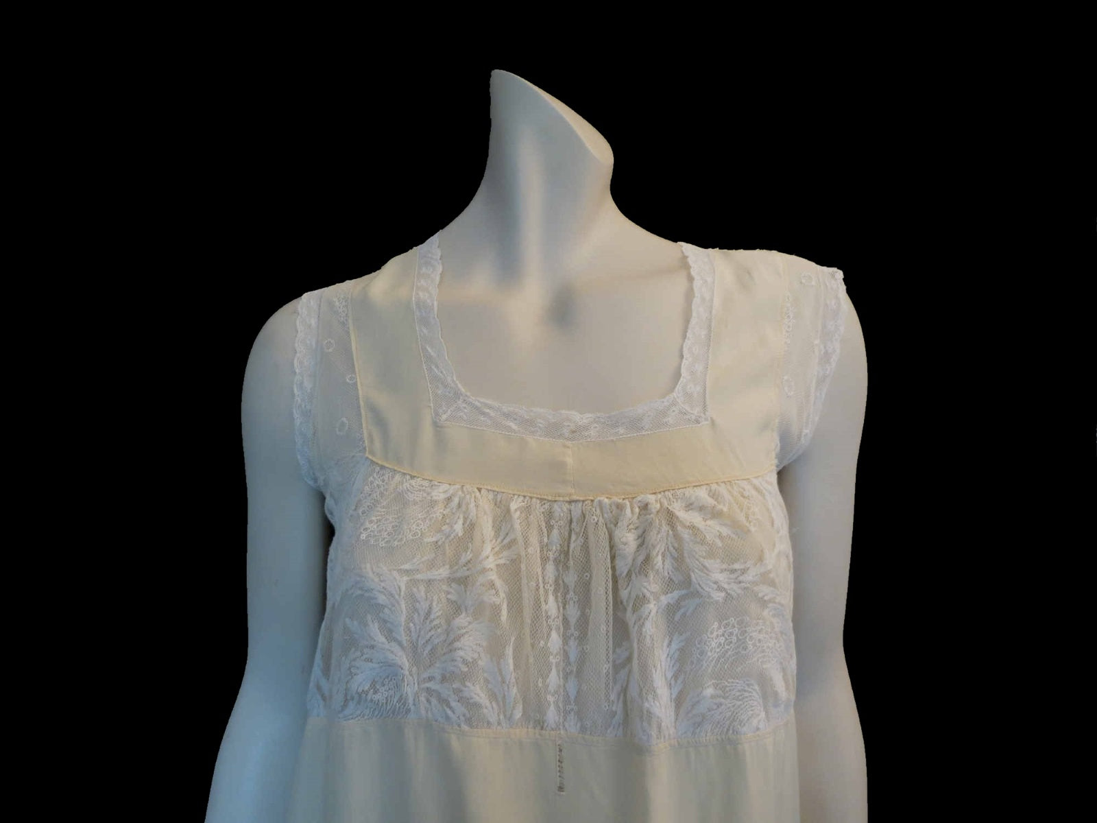 vintage antique 1910s 1920s nightgown with lace bodice cream rayon with cotton lace