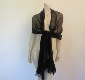 1950s vintage long black silk wrap with spangles sequins
