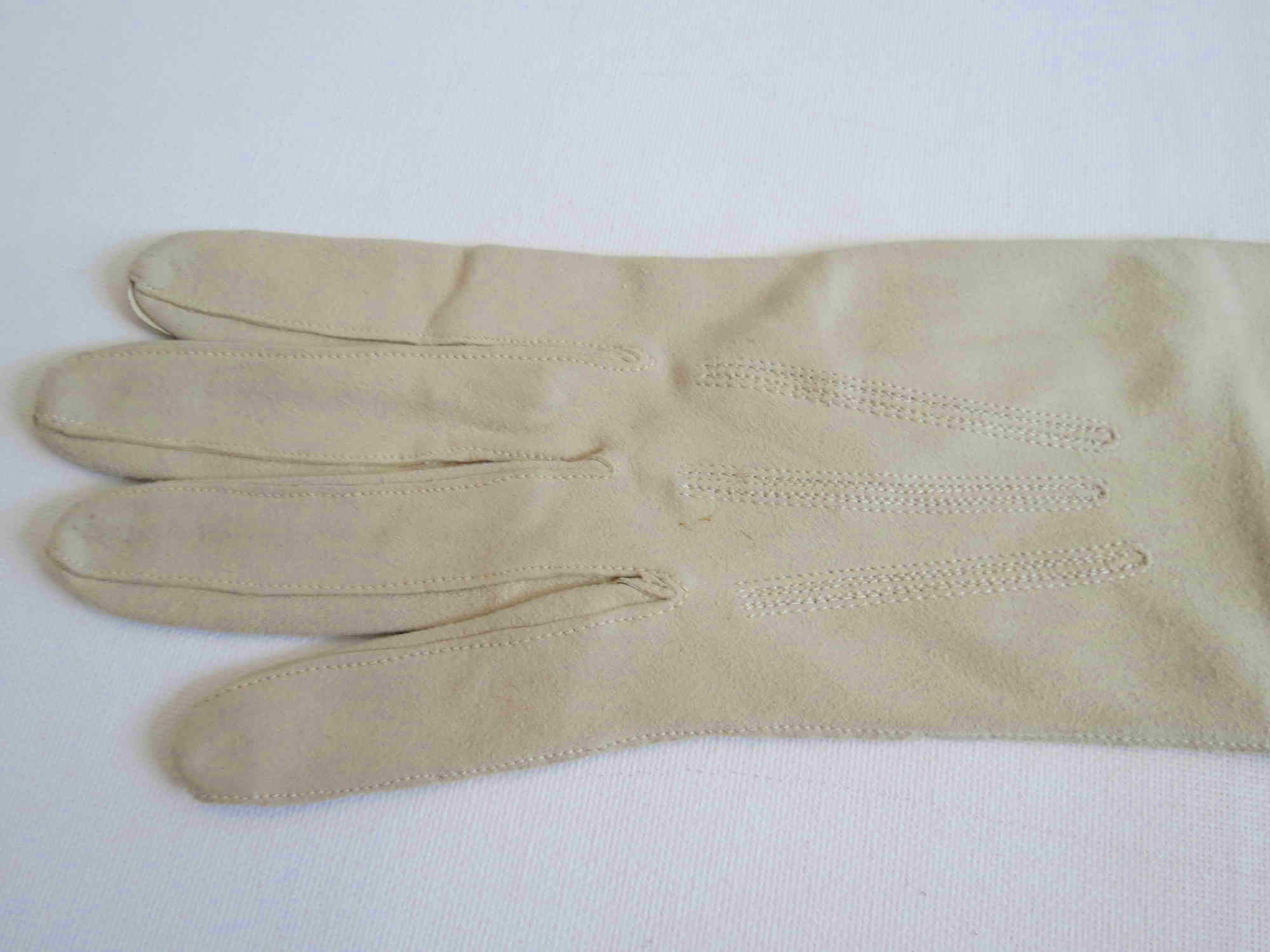 1950s vintage long beige suede leather gloves
