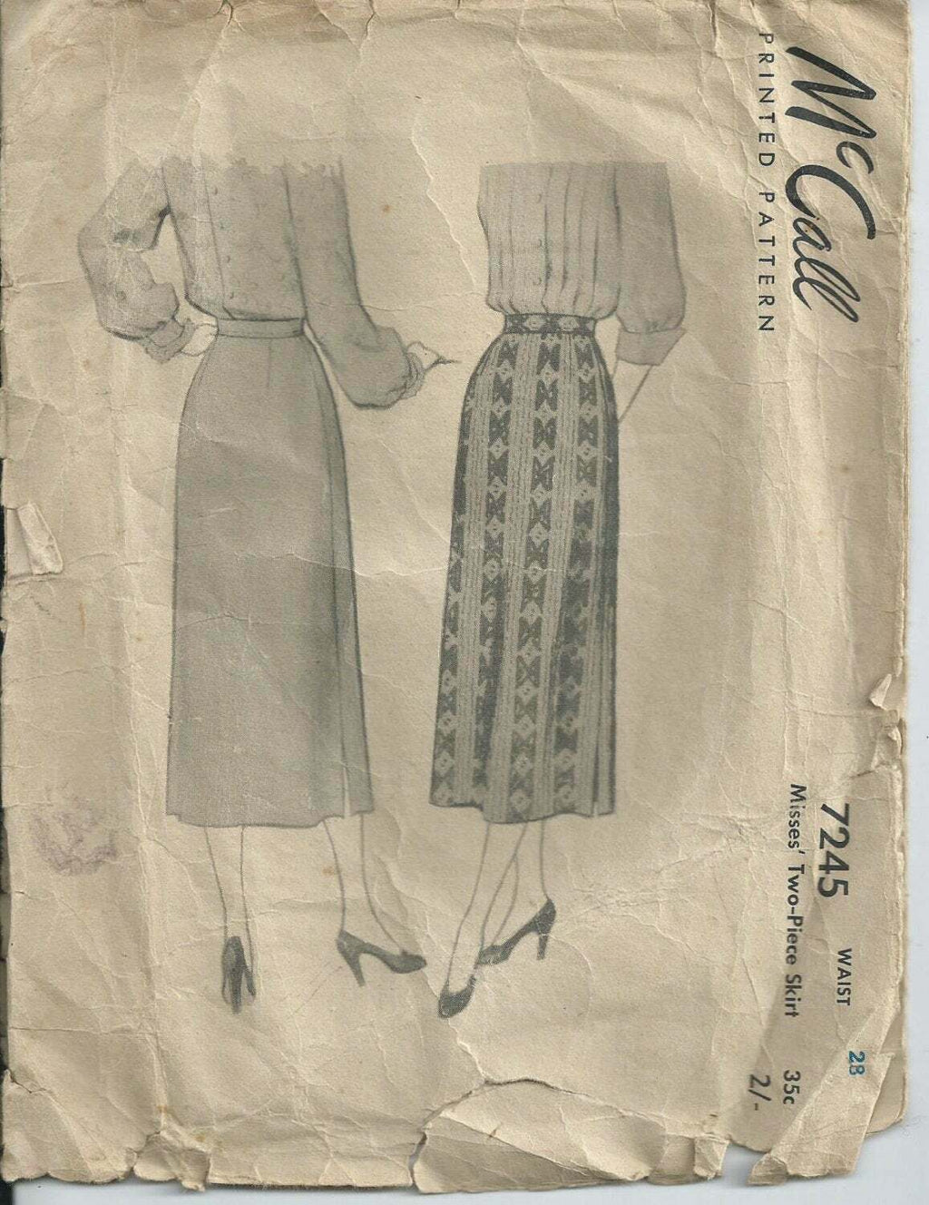vintage sewing pattern straight skirt 1940s McCall 7245 1948