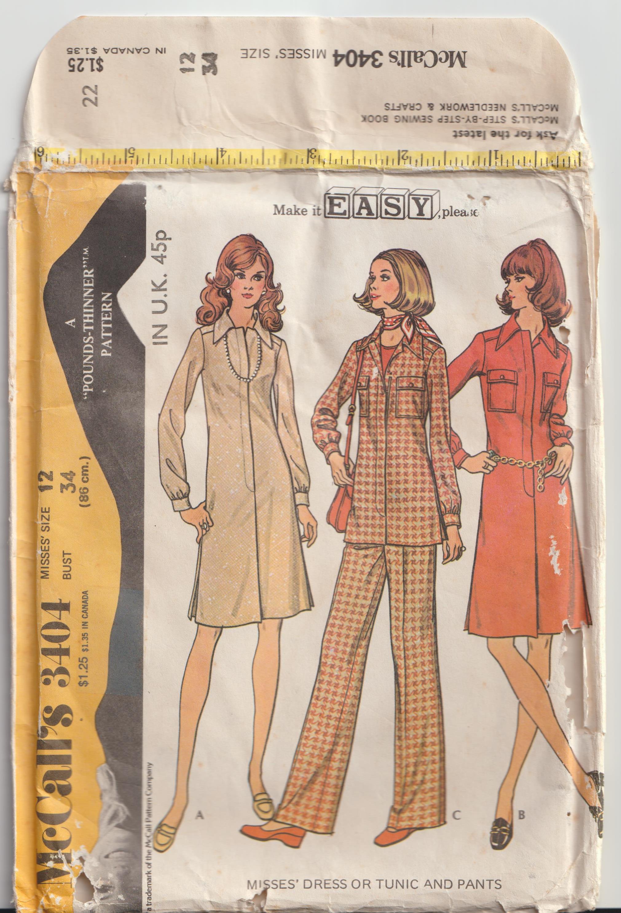 Dress or Tunic & Pants - Bust 86 cm - Vintage Pattern - McCalls 3404 - –  Louisa Amelia Jane Vintage