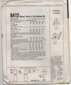 1960s vintage pattern shift style dress mccalls 8412 1966