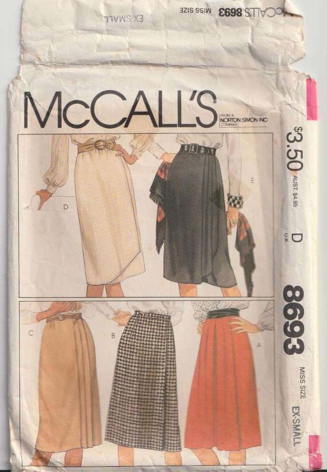 vintage sewing pattern straight wrap skirt pattern mccalls 8693 1983 - XS