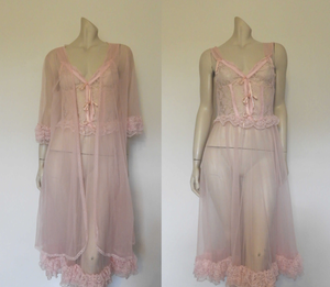 vintage lingerie sheer pink peignoir set by fredericks of hollywood