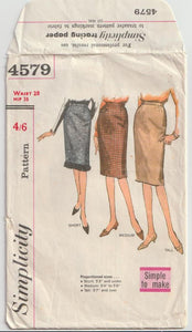 Vintage Pattern - Straight or Pencil Skirt - Simplicity 4579 - 1963 - Waist 71 cm