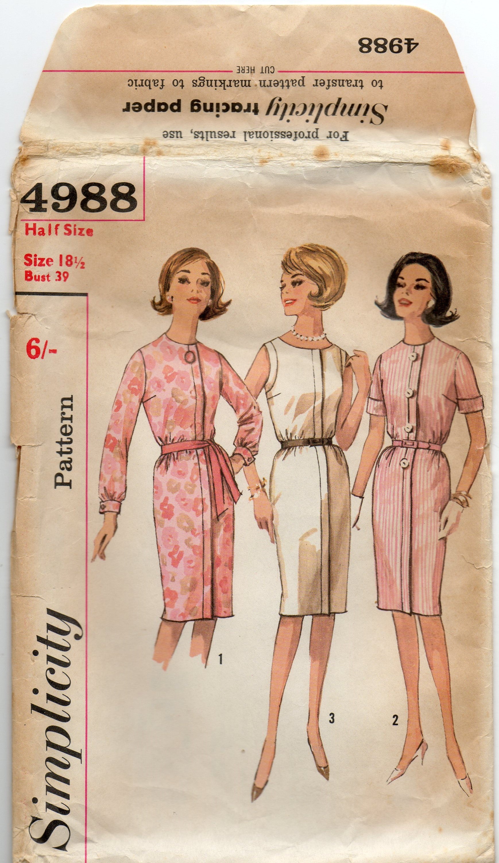 vintage sewing pattern simplicity 4988 straight dress 1960s 1963
