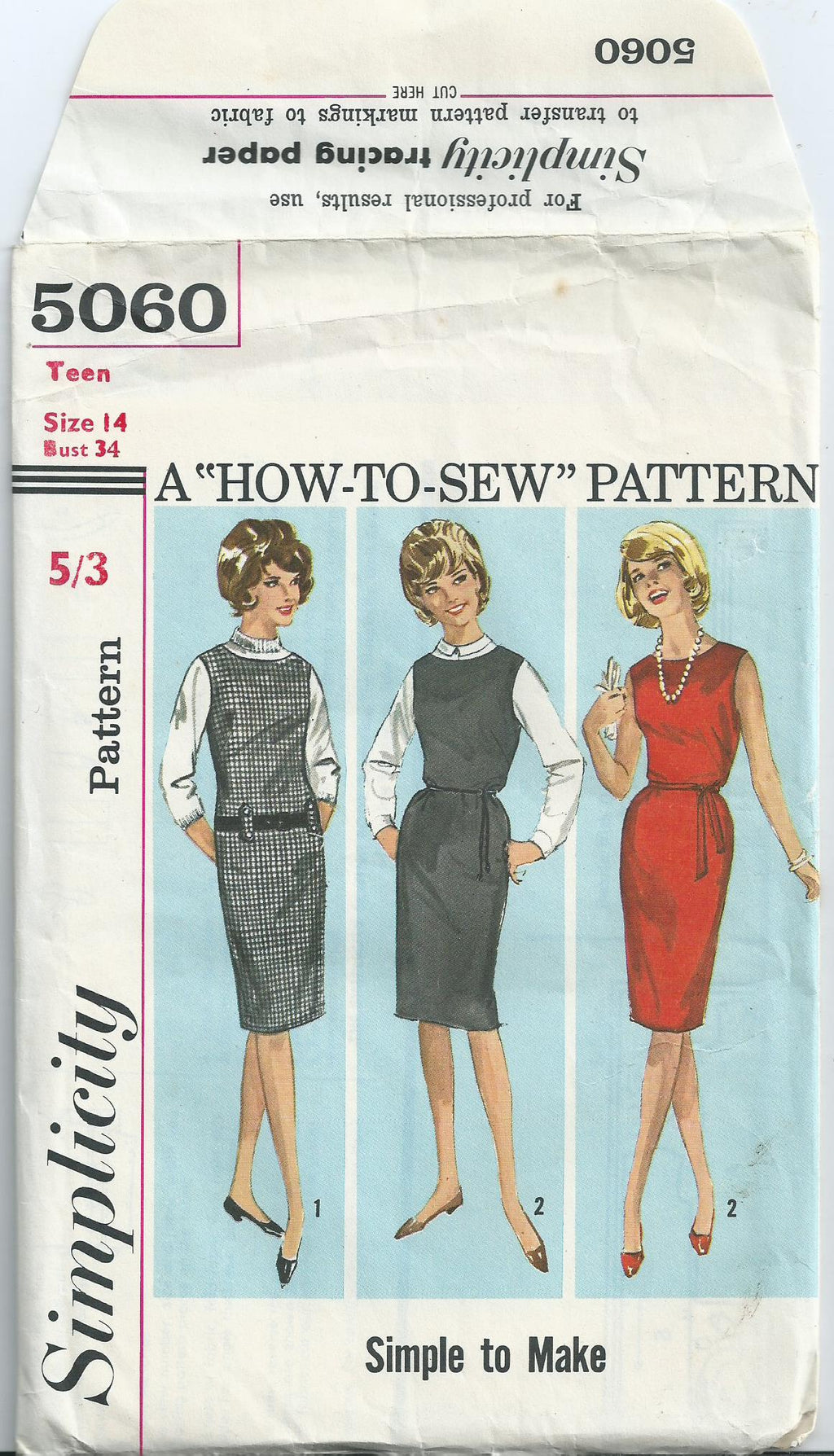 vintage sewing pattern simplicity 5060 1960s jumper dress pencil dress