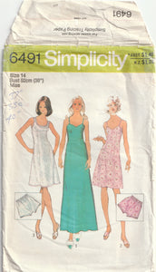 Slip in Two Lengths & Panties - Bust 92 cm - Simplicity 6491 - 1977