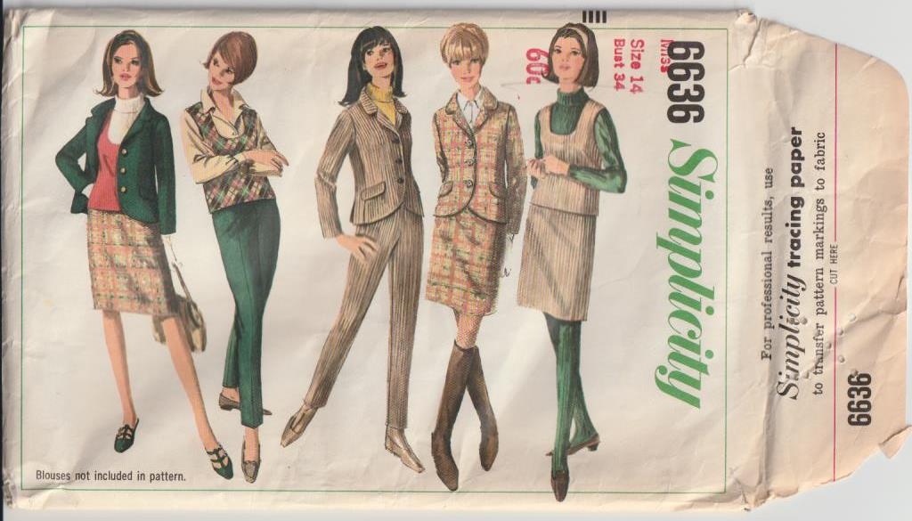1960s vintage sewing pattern mod skirt jacket pants 1966