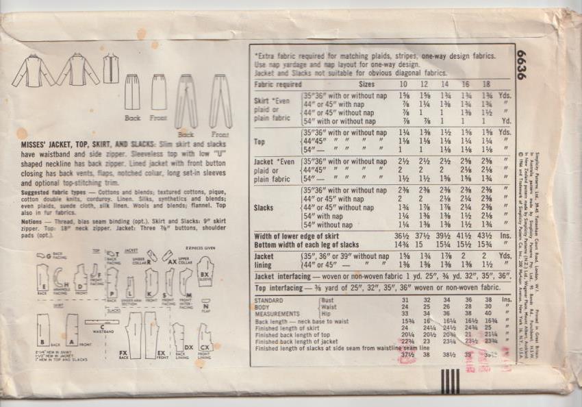 1960s vintage sewing pattern mod skirt jacket pants 1966