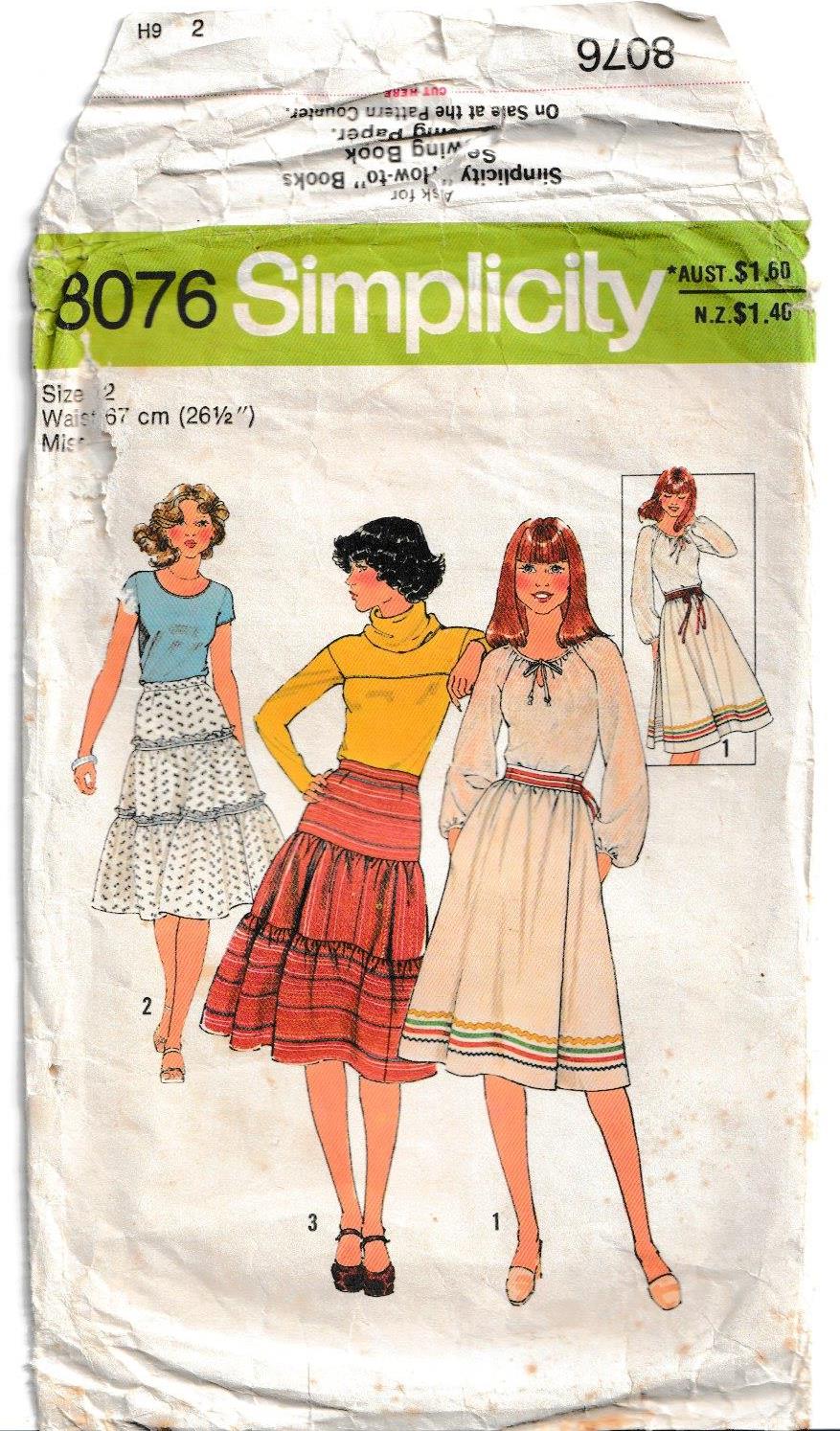 Tiered Skirt & Wrap Skirt - Small - Vintage Pattern - Simplicity 8076 - 1977