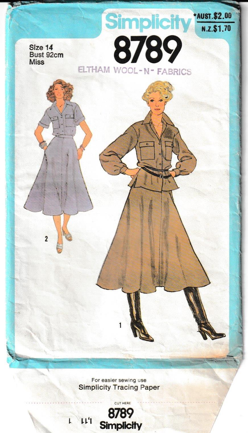 vintage sewing pattern flared skirt and blouse with patch pockets simplicity 8789 1979 1970s