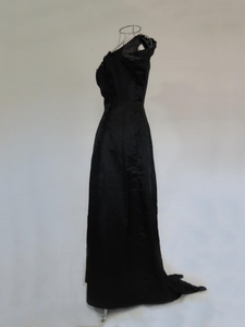 antique edwardian dress evening gown black silk satin with train