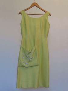 1960s vintage yellow green dress with beaded pocket by decor