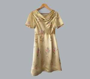 1960s Gold Satin Chinese Brocade Dress - S