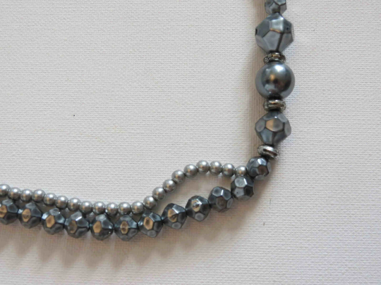 vintage 1960s grey triple strand asymmetrical necklace