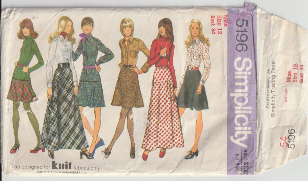 vintage pattern bias skirt stretch dress and top 1972 simplicity 5196