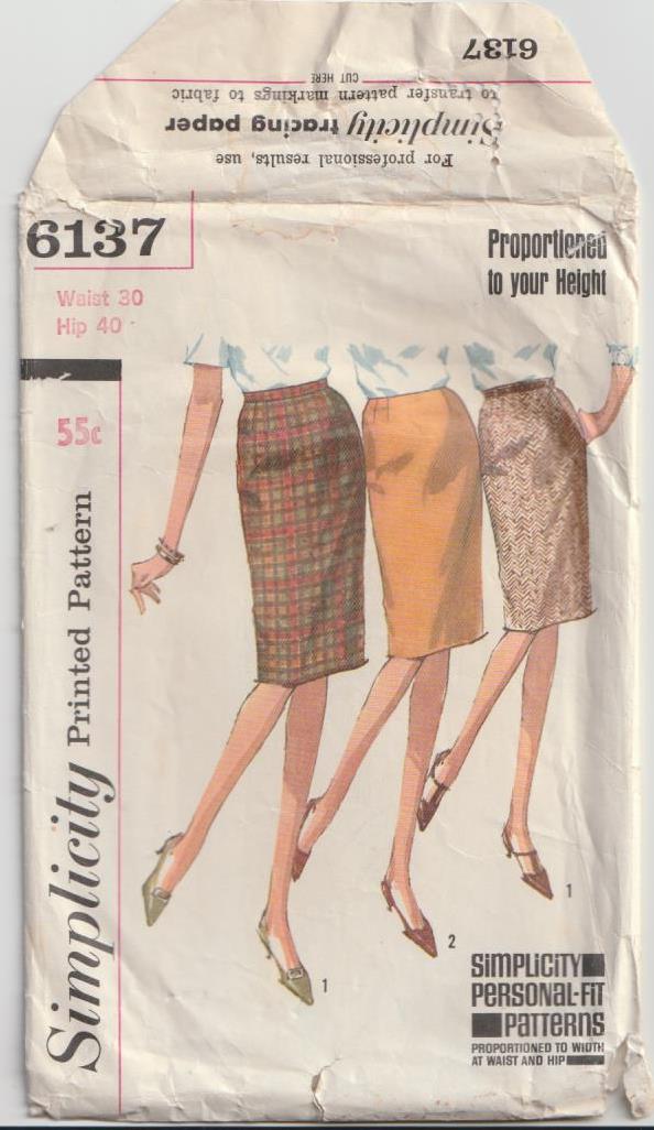 Vintage Pattern - Waist 76 cm - Straight Skirt - Simplicity 6137 - 1965