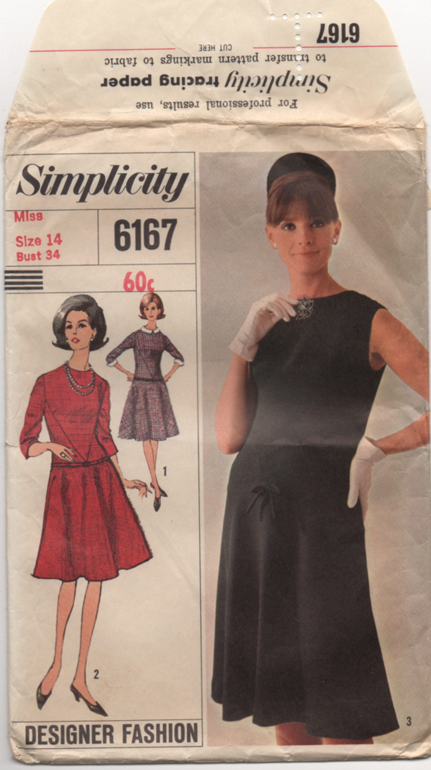 vintage sewing pattern simplicity 6167 1965 flared dress with dropped waist