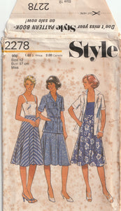 Summer Jacket, Top & Bias Skirt - Bust 87 cm - Vintage Pattern - Style 2278 - 1978